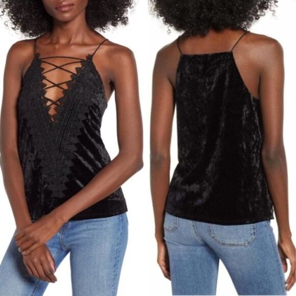 Wayf Poise Velvet Strappy Camisole -  size Medium in Black. - Picture 2 of 14
